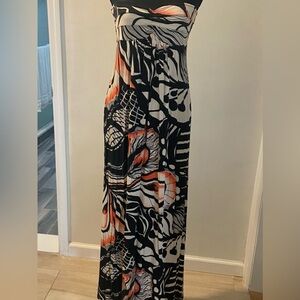 Black and Orange Abstract Maxi Dress